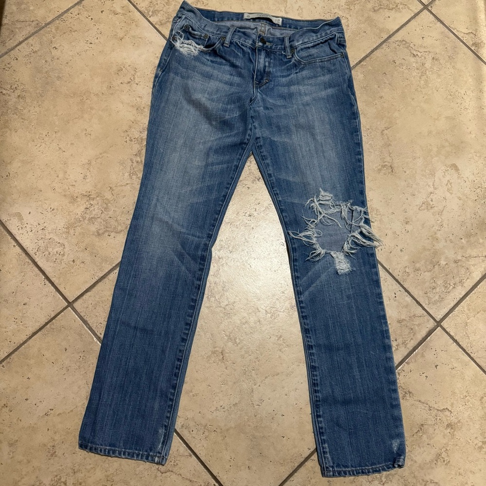 Abercrombie & Fitch Blue Distressed Straight Leg Jeans